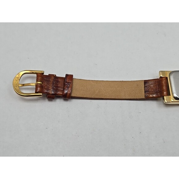 Womens Orvis Dual Time Tank Quartz Watch Gold Tone Brown Leather New Batteries - Picture 10 of 12
